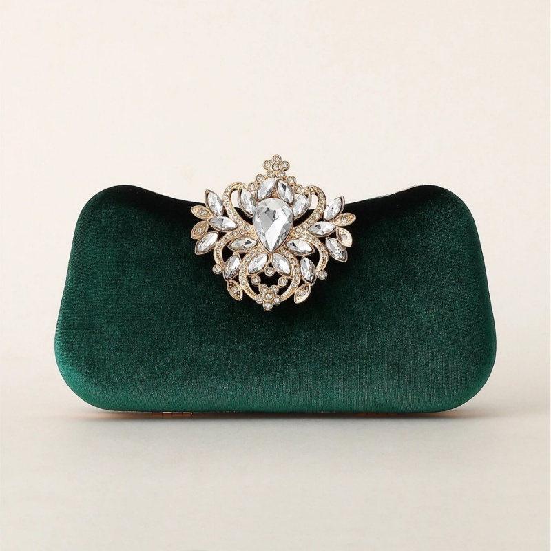 Luxury Bags Gold - Borsa Clutch in Velluto Verde Scuro
