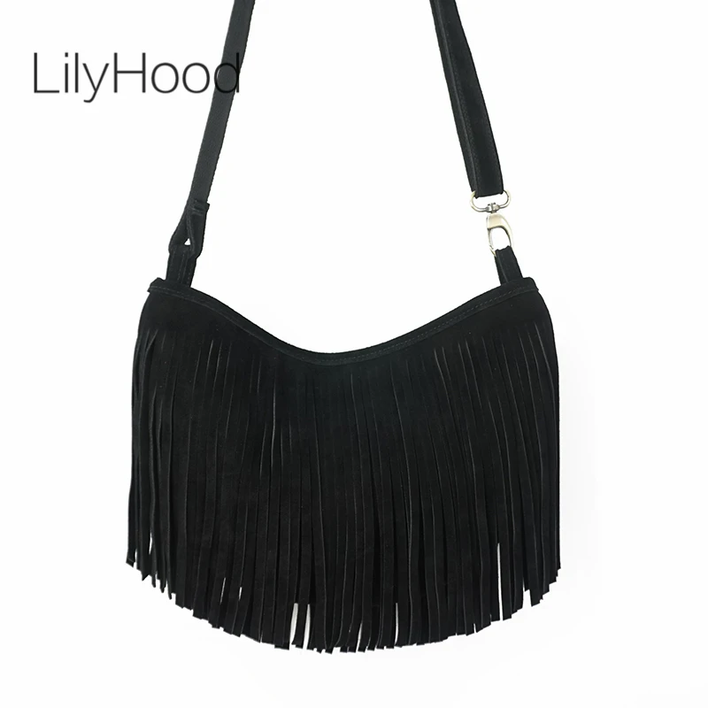 Half Moon Bag Suede - Borsa a tracolla con frange in