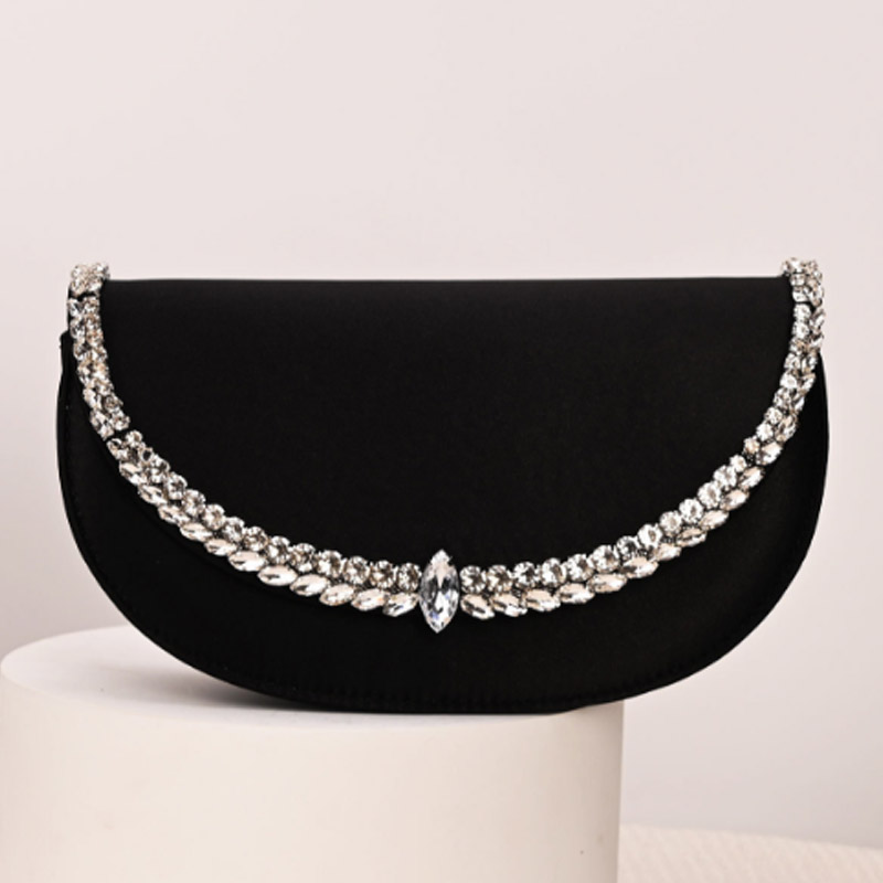 Half Moon Bag Suede - Borsa da sera asimmetrica con diamanti