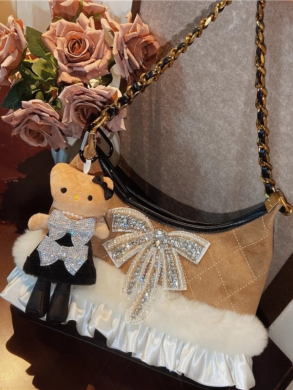 Half Moon Bag Suede - Borsa da ascella con strass per